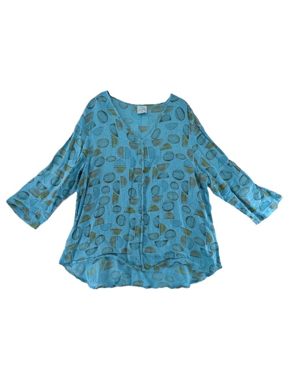 Click 100% Linen Tunic Top Womens Size XL Turquoise Blue Pullover Beachy USA